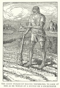 The Giant Picked Up Master Thumbling, to Look at Him as He Would at a Beetle or a Cockchafer (litho) by Louis John Rhead