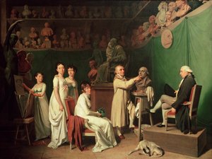 Jean Antoine Houdon Sculpting the Bust of Pierre Simon Marquis de Laplace in the Presence of His Wife and Daughters