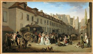 The Arrival of a Stagecoach in the Courtyard of the Messageries, Rue Notre-Dame-des-Victoires, Paris by Louis Leopold Boilly