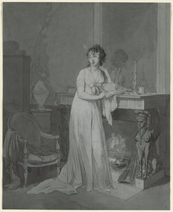 Woman in Front of a Fireplace