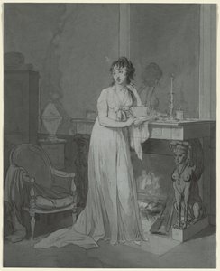 Woman in Front of a Fireplace