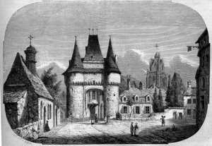 Architecture: View of the Gate Saint Julien, In the Background, View of the Gothic Church Notre Dame des Marais by Louis Moullin