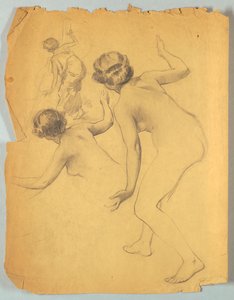 Study of Bending Nude Figure by Louis Schaettle