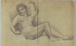 Study of Reclining Nude Figure by Louis Schaettle
