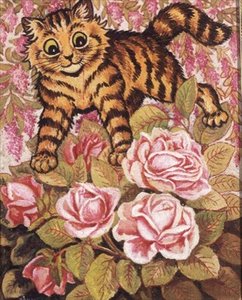 A Kitten Hiding in a Rose Bush by Louis Wain