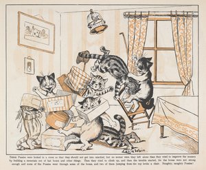 Cats Playing with Boxes in a Room by Louis Wain