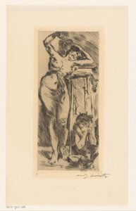 Female Nude with Fan in Hand and a Crouching Figure to Her Right