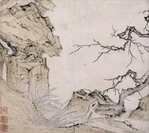 Narcissus, Plum Tree in a Landscape by Lu Zhi