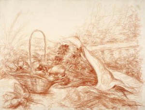 Still Life with Fruit Basket and Flower Bouquet by Luc Albert Moreau
