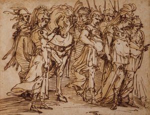 Amazons with a Horse in Procession to the Right by Luca Cambiaso