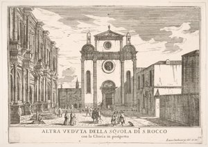 Plate 38: View of the facade of the church of St. Roch and at left the facade of the School by Luca Carlevarijs