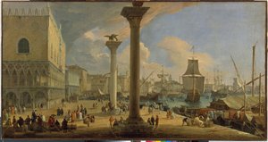 The Molo with the Ducal Palace (Venice, Italy) (Painting by Luca Carlevaris, c. 1710) by Luca Carlevaris