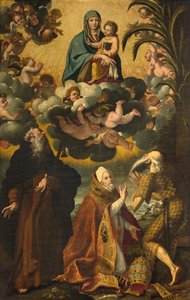 Altar of Saint Anthony, Madonna and Child with Saints Anthony Abbot Paul Hermit and Pope Gregory XIV, Luke Cattapane 1593 by Luca Cattapane