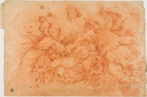 Allegorical Figures Holding the Papal Insignia, study after the Allegory of Divine Providence in Palazzo Barberini in Rome