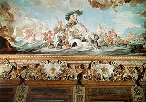 Neptune (detail of the ceiling in the gallery, c.1670-88)