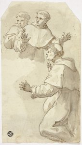 Three Startled Monks, One Kneeling, Two Standing by Luca Giordano