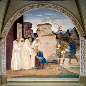Life of Saint Benedict of Nursie: Benedict Admonishes the Brother of Monk Valerian Who Has Broken His Fast by Luca Signorelli