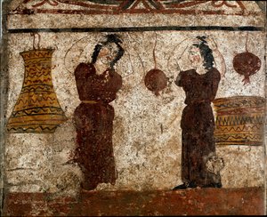 A Group of Dancers During a Funeral Rite, Lucanian Fresco, 4th Century BC, Necropolis of Paestum, Italy by Lucanian School