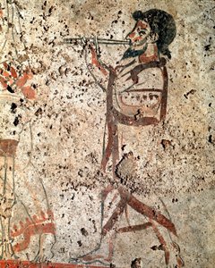 A Musician Playing the Flute, Lucanian Fresco, 4th Century BC, Necropolis of Paestum, Italy