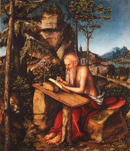 Saint Jerome Writing in a Rocky Landscape by Lucas Cranach