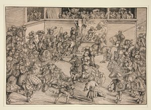 The Second Tournament (with the Tapestry of Samson and the Lion) by Lucas Cranach the Elder