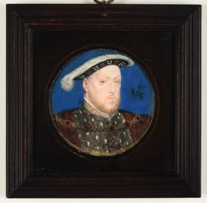 King Henry VIII in a grey goublet and fur gown