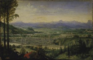 View of Linz with Artist Drawing in the Foreground, 1593
