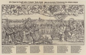 Frederick III, Elector of Saxony and Martin Luther witnessing the baptism of Christ by Lucas the Elder (after) Cranach