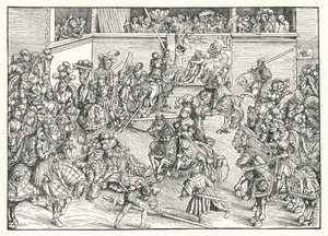 The Tournament with the Tapestry of Samson and the Lion by Lucas the Elder (after) Cranach