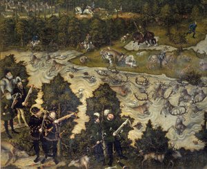 Hunting in Honor of Charles V at Torgau Castle in Germany (detail) by Lucas the Elder Cranach
