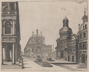 Corner of a Palace with Colonnade and Circular Building by Lucas van Doetechum and Johannes