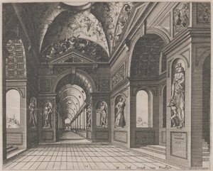 Interior of a Cross-Vaulted Hall Decorated with Grotesques by Lucas van Doetechum and Johannes