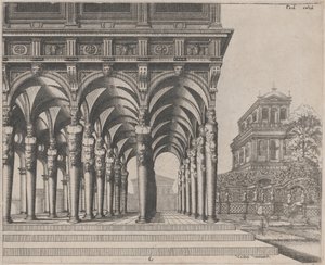 Loggia with Satyr Terms and a Garden by Lucas van Doetechum and Johannes