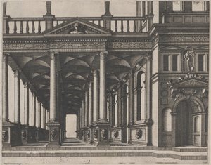 Open Hall Supported by Corinthian Columns by Lucas van Doetechum and Johannes