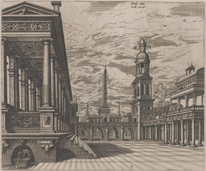 Town Square with a Colonnade at Left by Lucas van Doetechum and Johannes