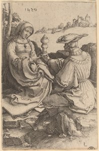 A Nobleman and a Lady Seated in a Landscape by Lucas van Leyden