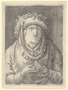 Old Woman With Grapes by Lucas van Leyden