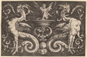 Ornament with Two Sphinxes and a Winged Man by Lucas van Leyden