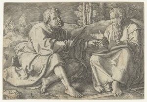 Paul and Peter Sitting in a Landscape by Lucas van Leyden