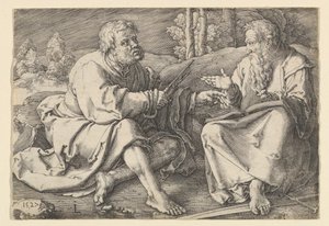 Sts. Peter and Paul Seated in a Landscape by Lucas van Leyden