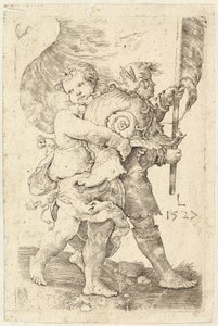 Two Boys with a Helmet and Standard by Lucas van Leyden