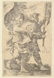 Two Boys with a Helmet and Standard, 1527 by Lucas van Leyden