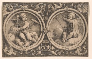Two Cupids Seated on Clouds by Lucas van Leyden