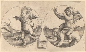 Two Cupids in Two Circles by Lucas van Leyden