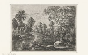 Landscape with a Stream and a Hunter (series title: Six Landscapes) by Lucas van Uden