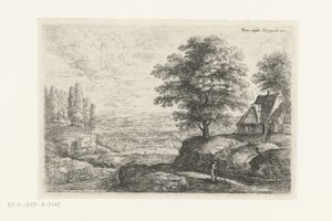 Landscape with a Man with a Staff (series title: Six Landscapes) by Lucas van Uden