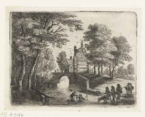 Landscape with a River, a Bridge, and Riders (series title: Small Landscapes) by Lucas van Uden