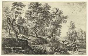 Landscape with Men Pushing a Cart by Lucas van Uden