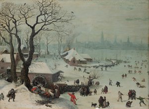Winter Landscape with Snowfall near Antwerp by Lucas van Valckenborch