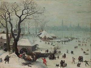 Winter Landscape with Snowfall near Antwerp by Lucas van Valckenborch